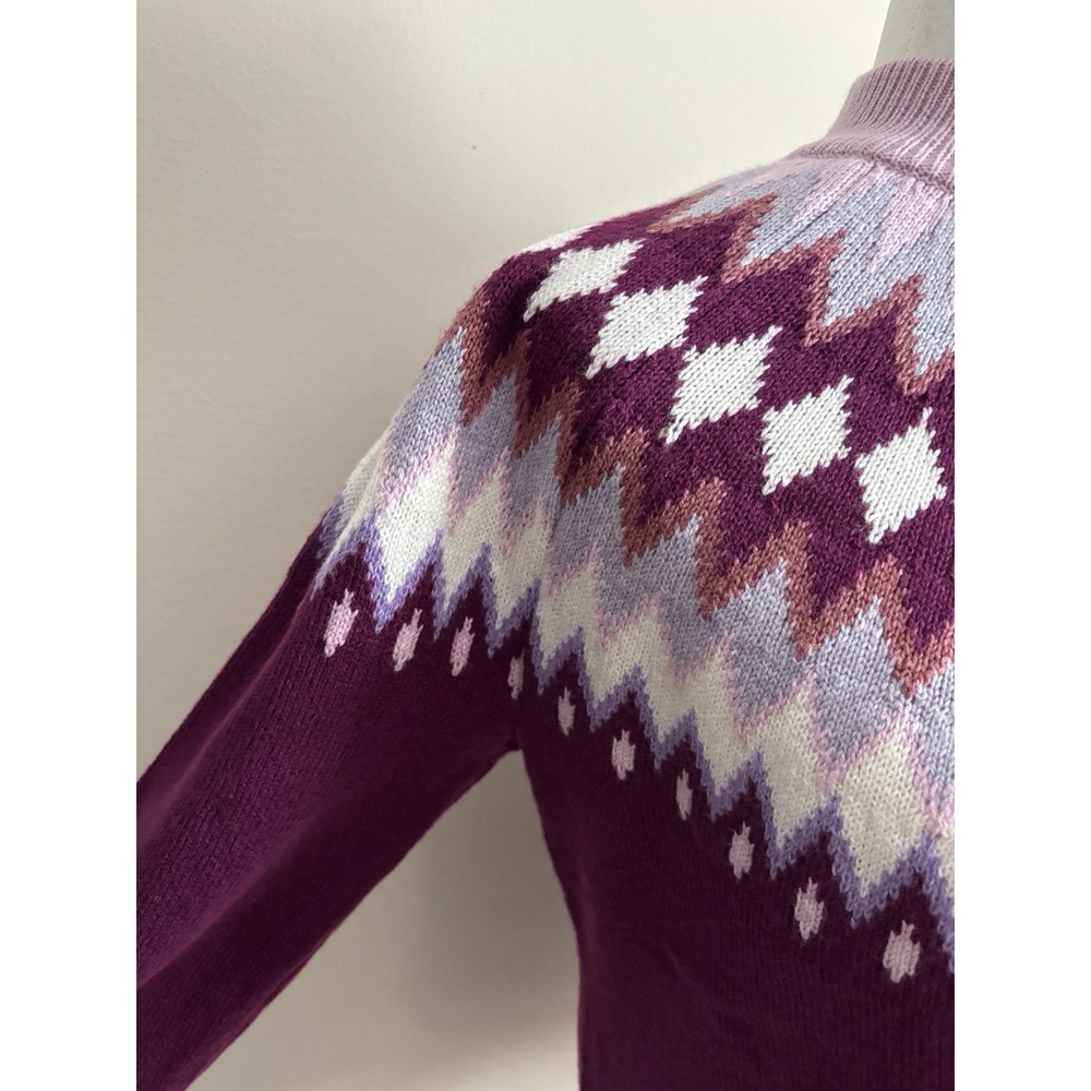 Talbots Fair Isle Sweater Knit Purple Pink‎ Ski Preppy MP Mock Neck Cotton Blend - Picture 3 of 7